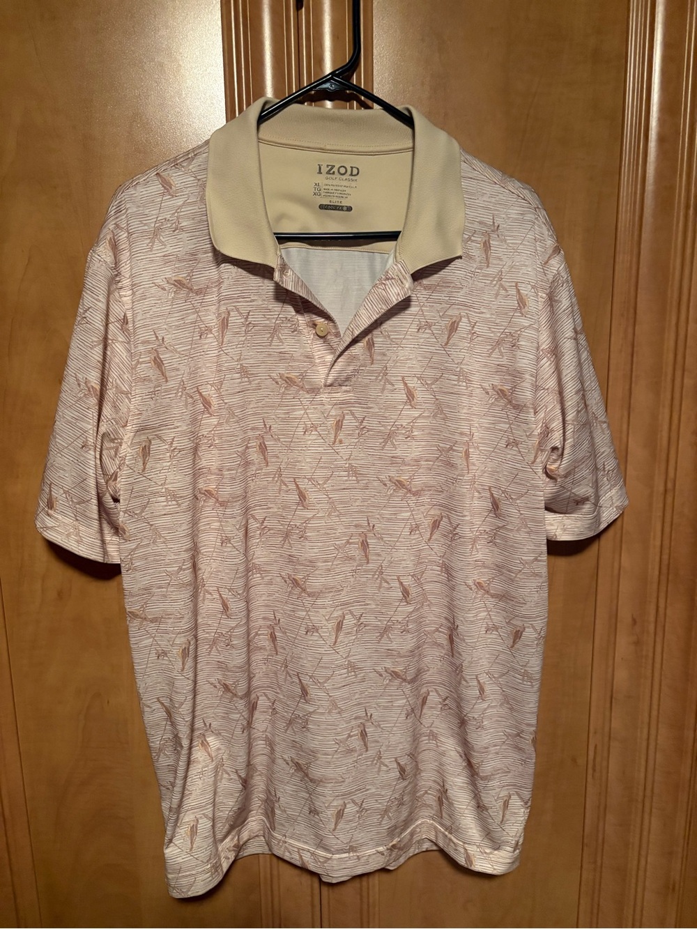 Izod Beige Golf Polo with Rust Leaf Pattern size XL